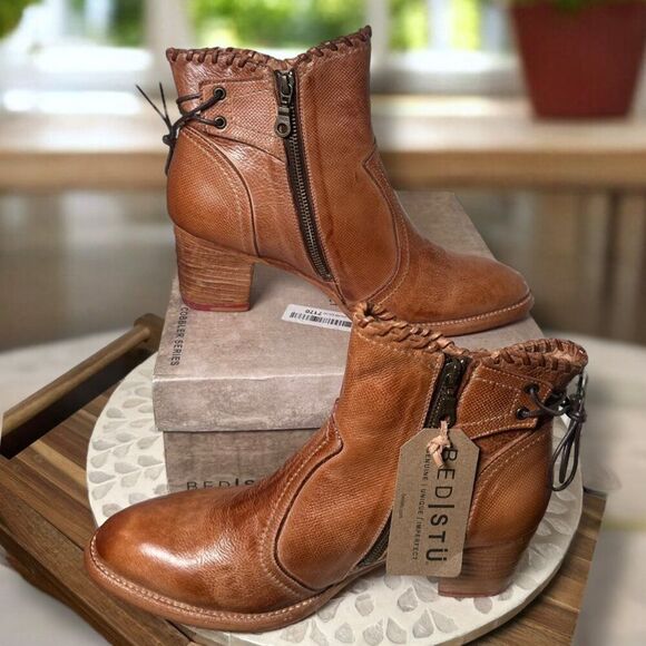 Bed Stü Bia Handmade Tan Dip Dye Bootie Rustic Leather Zip Lace-Back Womens 11 - Picture 13 of 16